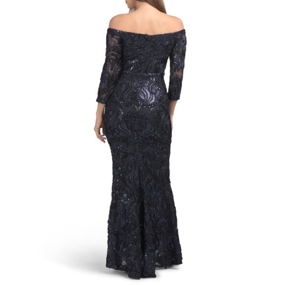 XSCAPE Navy Off The Shoulder Soutache Gown - Picture 2 of 2